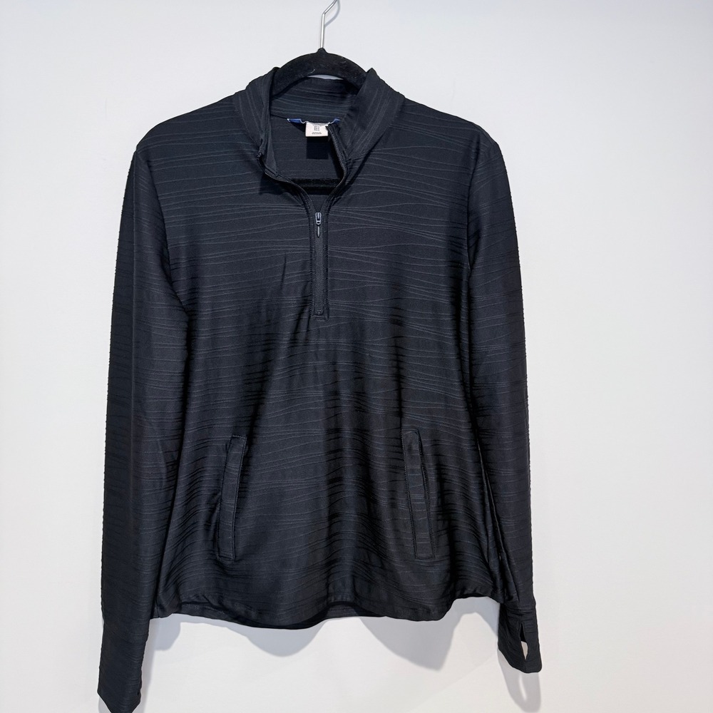 TOMMY BAHAMA Active Black Textured Quarter Zip Pullover Long Sleeve Women‎ L